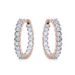 Fancy Cocktail Cubic Zirconia Princess Cut CZ Inside Out Hoop Earrings 1.25 Inch Silver Plated - Image 3