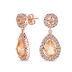 Classic Cocktail Cubic Zirconia Halo Red Teardrop CZ Drop Earrings Silver Plated - Image 2