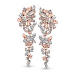 Bridal Wedding Dangle Earrings Crystal Flower Bow Chandelier Pink or Silver - Image 3