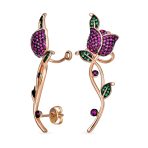 Hot Pink CZ Cubic Zirconia Ear Climber Crawler Cartilage Flower Rose Earrings Gold For Pierced Ears