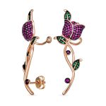 Hot Pink CZ Cubic Zirconia Ear Climber Crawler Cartilage Flower Rose Earrings Gold For Pierced Ears