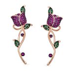 Hot Pink CZ Cubic Zirconia Ear Climber Crawler Cartilage Flower Rose Earrings Gold For Pierced Ears - Image 2