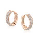 Fancy Wide 3 Row Cubic Zirconia CZ Cocktail Hoop Earrings Black Rose Gold Plated - Image 3