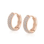 Fancy Wide 3 Row Cubic Zirconia CZ Cocktail Hoop Earrings Black Rose Gold Plated - Image 6