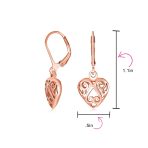 Open Filigree Heart Dangle Earrings Rose Gold Plated Sterling Silver Leverback - Image 8