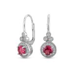 Art Deco Style Halo Circle Circlet Solitaire Synthetic Stone Drop Earrings .925 Sterling Silver - Image 2