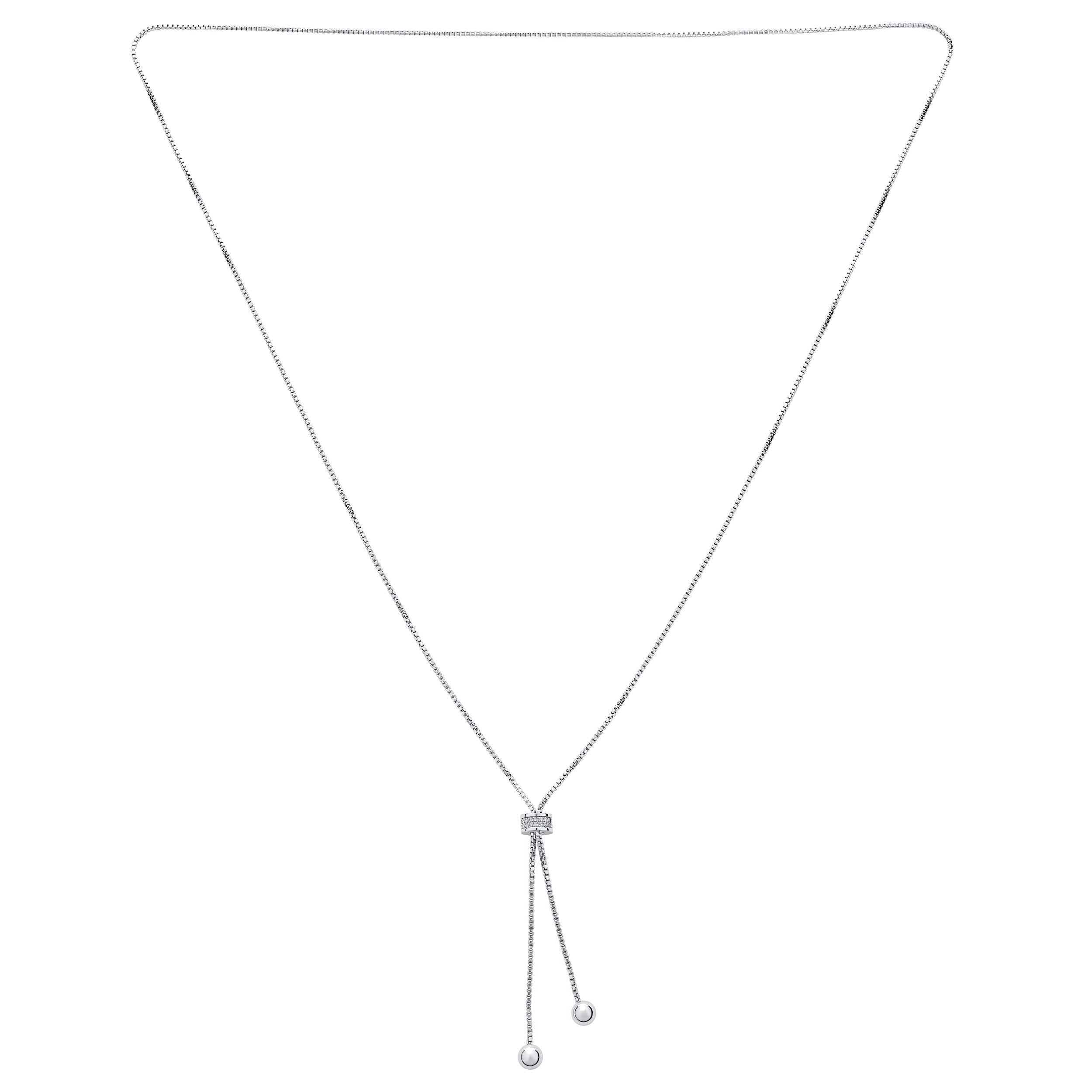 round-ball-lariat-necklace-silver_pfs-55-1825rh-3 Minimalist CZ Geometric Drop Necklace with Round Ball Linear Lariat Tassel - Image 1