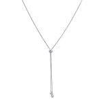 Minimalist CZ Geometric Drop Necklace with Round Ball Linear Lariat Tassel - Image 2