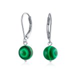 Simple Gemstone 8MM Drop Ball Earrings Secure Hinge Lever Back Sterling Silver - Image 8