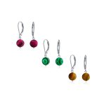 Set of 3 Simple Natural Stone 8MM Ball Drop Earrings Sterling Silver Leverback - Image 6