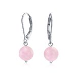 Simple Gemstone 8MM Drop Ball Earrings Secure Hinge Lever Back Sterling Silver - Image 9