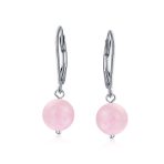 Simple Gemstone 8MM Drop Ball Earrings Secure Hinge Lever Back Sterling Silver - Image 25