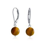 Simple Gemstone 8MM Drop Ball Earrings Secure Hinge Lever Back Sterling Silver - Image 7