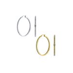 Set of 2 Round Channel Set CZ Hoop Earrings Black Plated Stainless Steel 2 Inch