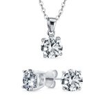 4CTW Round Yellow CZ Solitaire Stud Earrings & Pendant Necklace Set .925 Sterling Silver - Image 10