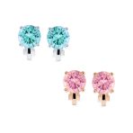 Set of 2 Multi Color CZ Clip-On Earrings Rose Gold Silver Plated For Non-Pierced
