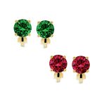 Set of 2 Multi Color CZ Clip-On Earrings Rose Gold Silver Plated For Non-Pierced - Image 3