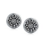 Bali Sunflower Medallion Clip-On Earrings Oxidized Silver - Image 2