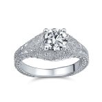 Art Deco Style 2CT Cubic Zirconia Solitaire CZ Engagement Ring Milgrain Band .925 Sterling Silver