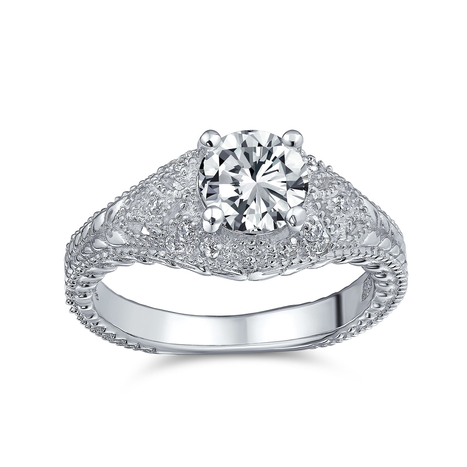 round-crown-promise-engagement-ring_sc-lr00271a_1 Art Deco Style 2CT Cubic Zirconia Solitaire CZ Engagement Ring Milgrain Band .925 Sterling Silver - Image 1