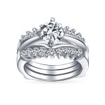 Solitaire Round Cubic Zirconia Engagement Ring Band Set CZ Guard Enhancers.925 Sterling Silver
