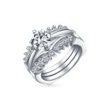 Solitaire Round Cubic Zirconia Engagement Ring Band Set CZ Guard Enhancers.925 Sterling Silver - Image 3