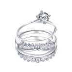 Solitaire Round Cubic Zirconia Engagement Ring Band Set CZ Guard Enhancers.925 Sterling Silver - Image 2