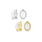 Set of 2 Simple White Pearl Cabochon Oval Clip-On Earrings