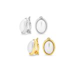 Set of 2 Simple White Pearl Cabochon Oval Clip-On Earrings