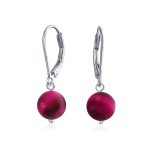 Simple Gemstone 8MM Drop Ball Earrings Secure Hinge Lever Back Sterling Silver - Image 10