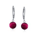 Simple Gemstone 8MM Drop Ball Earrings Secure Hinge Lever Back Sterling Silver - Image 26
