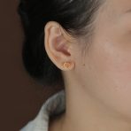 Minimalist Round Orange Fire Opal Stud Earrings Gold Plated - Image 5
