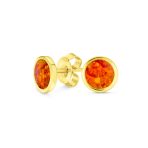 Minimalist Round Orange Fire Opal Stud Earrings Gold Plated