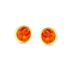 Minimalist Round Orange Fire Opal Stud Earrings Gold Plated - Image 3