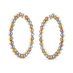 Tri Color Bead Hoop Huggie Earrings 18K Gold Plated 2.2 Inch Latch Back Closure - Image 2