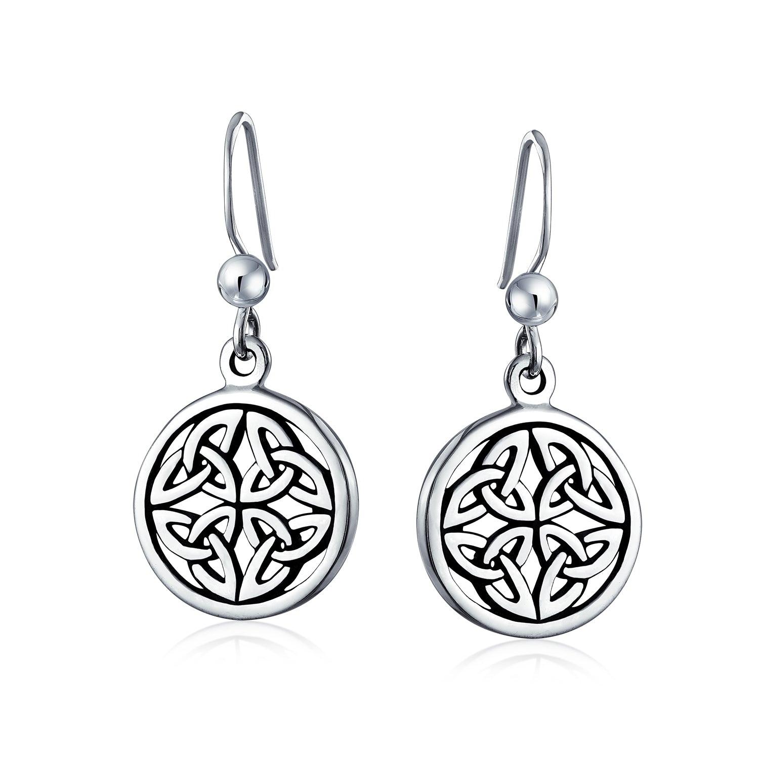 round-medallion-celtic-dangle-earrings_ps-ter982-az_1 Ancient Viking Celtic Knot Dangle Earrings in Oxidized Sterling Silver - Image 1