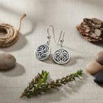 Ancient Viking Celtic Knot Dangle Earrings in Oxidized  Sterling Silver - Image 3