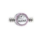 Round Pink Crystal Bead Charm MAMA Heart for Wife Sterling Silver Fits Bracelet - Image 2