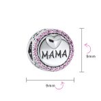 Round Pink Crystal Bead Charm MAMA Heart for Wife Sterling Silver Fits Bracelet - Image 3