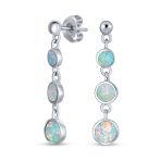 Geometric Dangle Gemstone Earrings with Opal and 14K Gold Plated Sterling Silver - Image 2