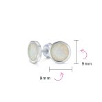 Classic Iridescent White Opal Stud Earrings in Sterling Silver, 9MM Birthstone - Image 4