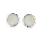 Classic Iridescent White Opal Stud Earrings in Sterling Silver, 9MM Birthstone - Image 2