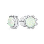 1.5 CT Flower Basket Set Solitaire Create White Opal Stud Earrings .925 Sterling Silver