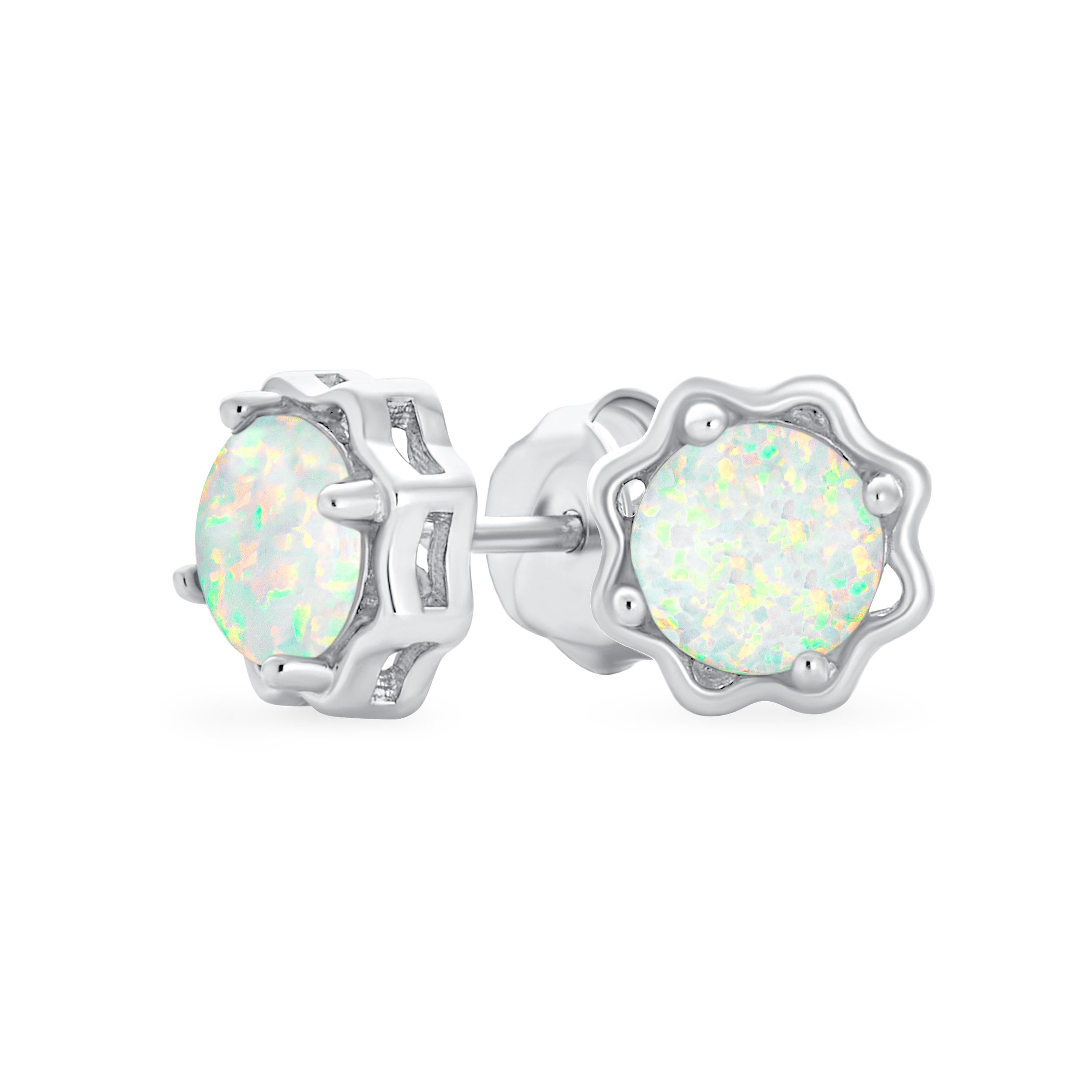 round-opal-stud-earrings-flower-xny-es3919a1-az_11 1.5 CT Flower Basket Set Solitaire Create White Opal Stud Earrings .925 Sterling Silver - Image 1