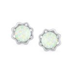 1.5 CT Flower Basket Set Solitaire Create White Opal Stud Earrings .925 Sterling Silver - Image 2