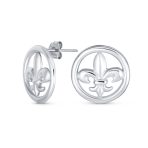 Ancient Symbol Lily Flower Disc Fleur De Lis Stud Earrings