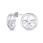 Ancient Symbol Lily Flower Disc Fleur De Lis Stud Earrings