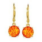 Round Solitaire Created Opal Lever back Drop Dangle Earrings Sterling Silver 8MM - Image 8