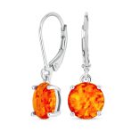 Round Solitaire Created Opal Lever back Drop Dangle Earrings Sterling Silver 8MM - Image 6