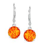 Round Solitaire Created Opal Lever back Drop Dangle Earrings Sterling Silver 8MM - Image 12